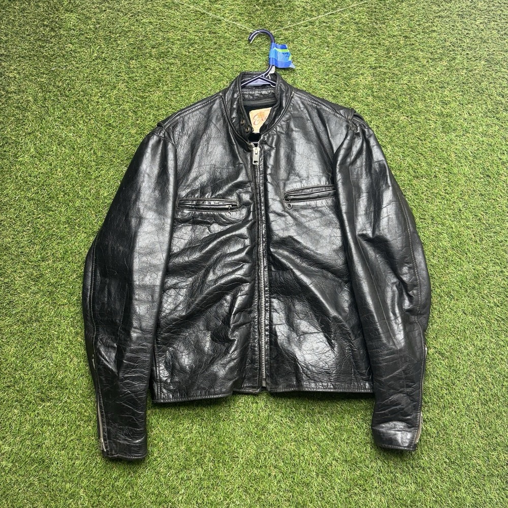 Vintage Excelled Leather Biker Jacket Mens 40 Black Made in USA Zip Up 90s